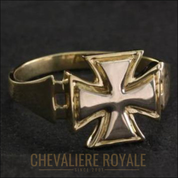 Chevalière royale homme artisanale en or 14K en forme de croix maltaise jésus 