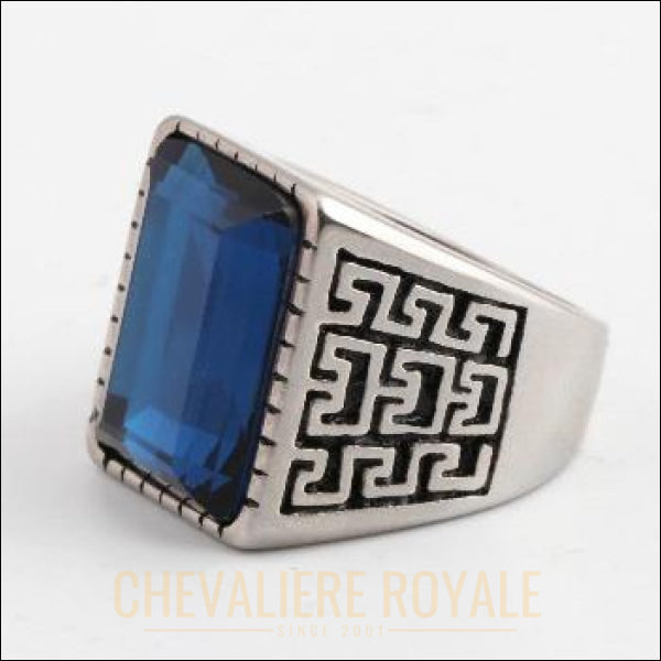 Chevaliere Royale - Bague homme en acier bâti d'une luisante pierre de ZIRCON bleu pas cher
