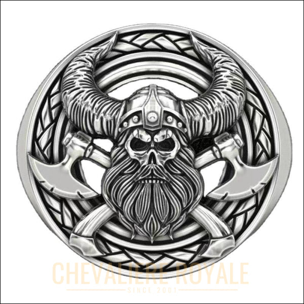 Chevalière homme en acier de tête crâne viking - 7 / silver