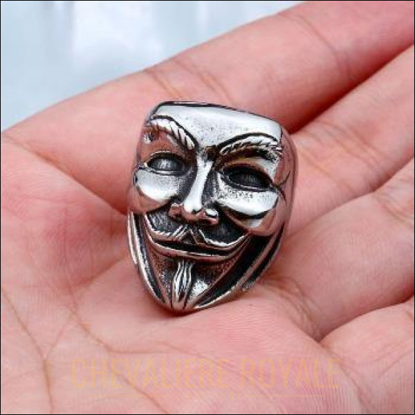 Chevalière homme en acier en forme de Masque de Guy Fawkes bijoux 