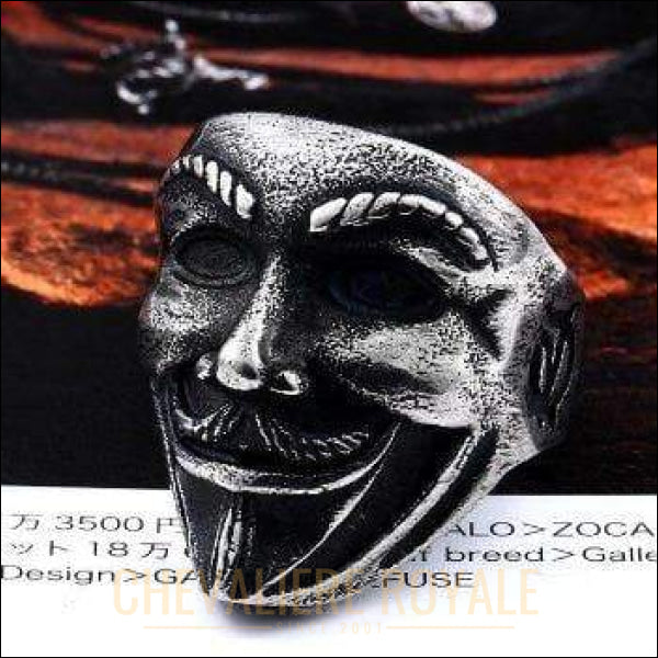 Chevalière pour  homme en acier en forme de Masque de Guy Fawkes