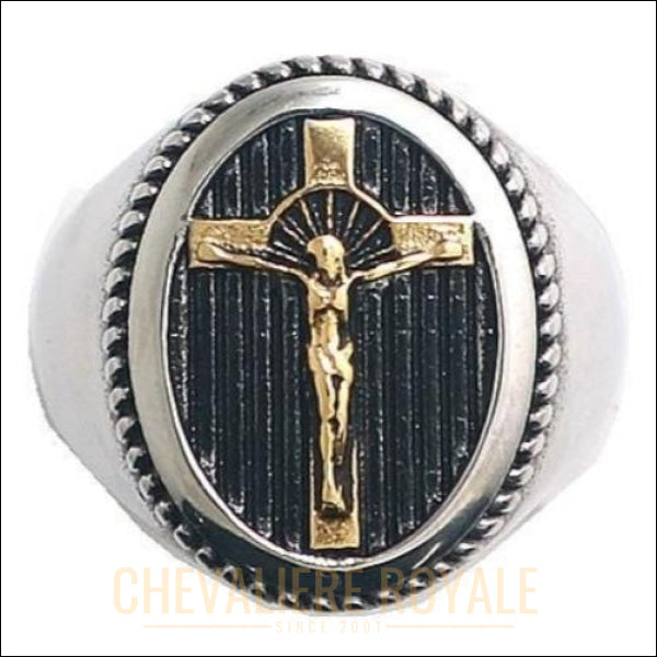 Chevaliere-homme-acier-catholique-316L-Jesus-Christ