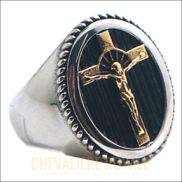 Chevaliere-homme-acier-inoxydable-316L-Jesus-Christ