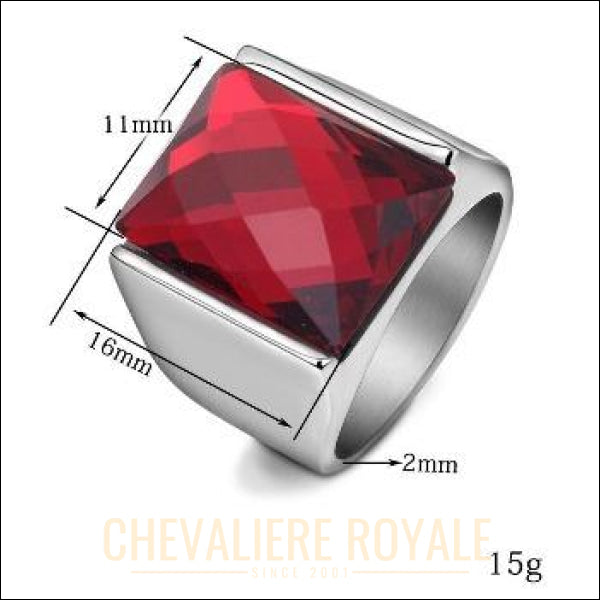 Chevaliere Royale - Bague homme en acier la pierre hexagonal de quartz métaphysique bijoux pas cher