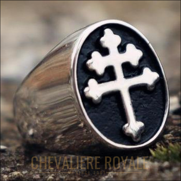 Chevalière royale homme en acier un symbole de la croix de Lorraine