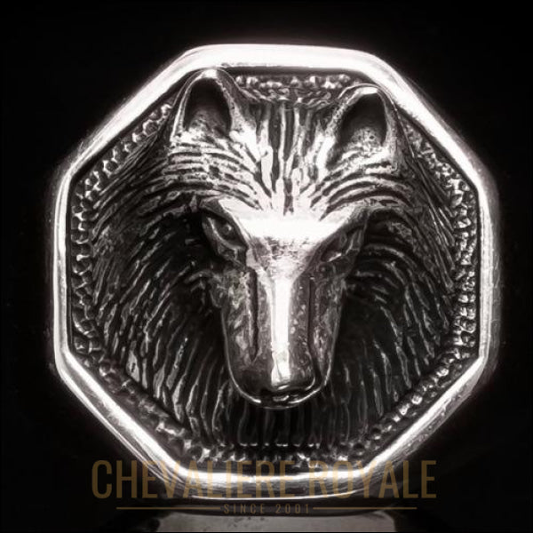 Chevaliere-homme-argent-925-massif-art-tribal-tête-de-loup
