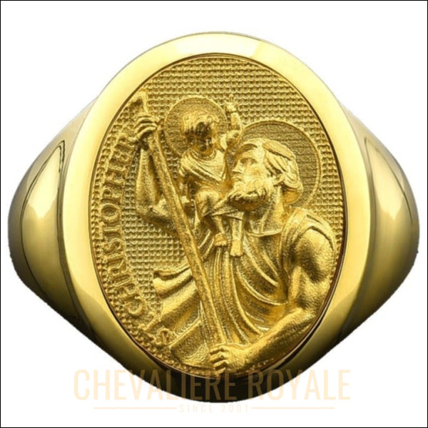 Chevalière homme en or jaune Saint Christopher 18 carats