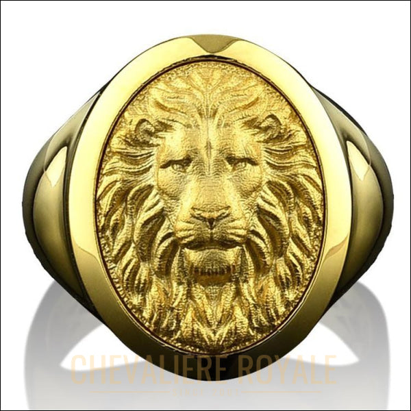 Chevalière homme or jaune artisanale design tête de lion 10-14-18K