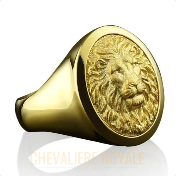 Chevalière homme or jaune artisanale design tête de lion 14-18K