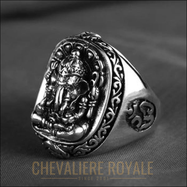 Chevaliere Royale - bague homme religieuse en argent Ganesh dieu éléphante bouddhisme 