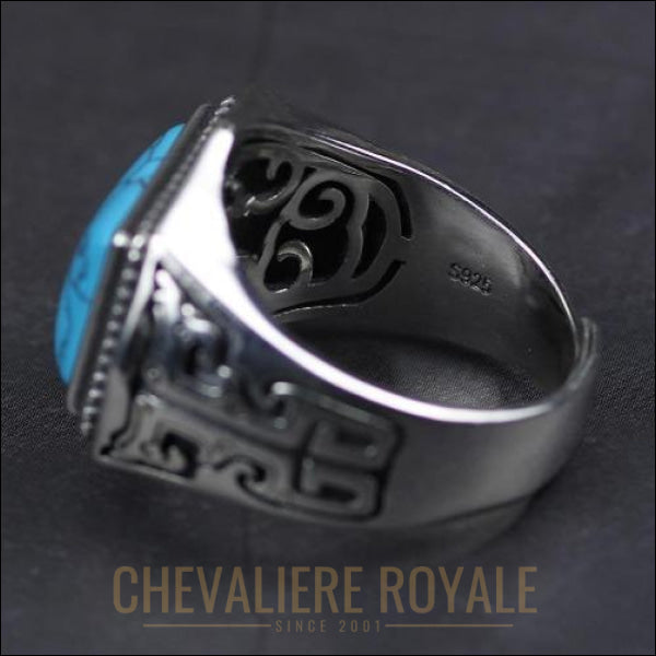 Chevaliere Royale pour hommes argent formes géométrique pierre turquoise s925