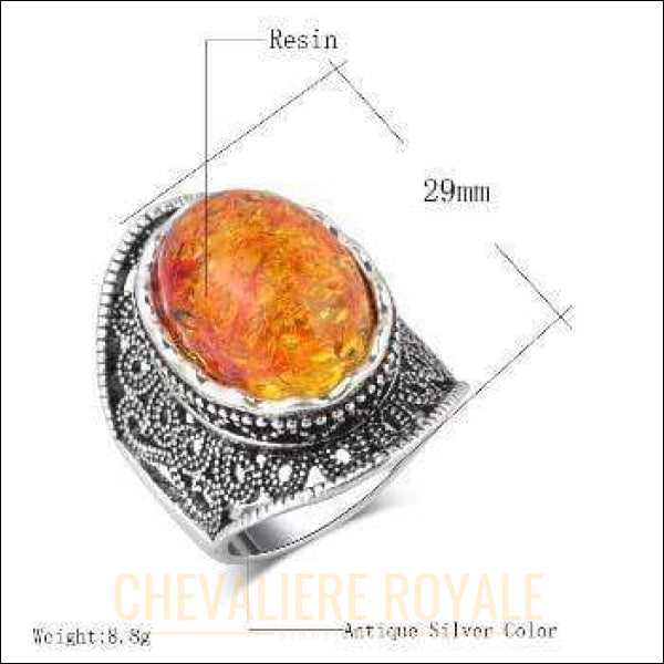 Chevaliere Royale pour femme - bague antique équipés de pierres d'ambre 8.8 mm