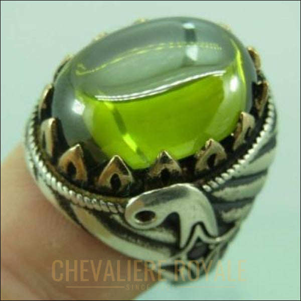 Chevalière pour homme artisanale imposante pierre verte SZ 10 bijou 