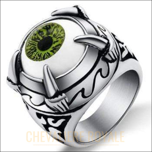 Chevaliere Royale - bague pour homme en acier en forme d'œil de dragon verte