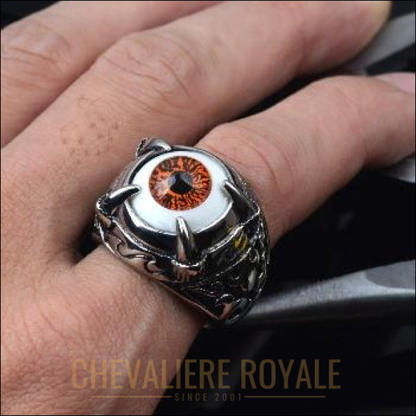 Chevaliere Royale - bague pour homme en acier en forme d'œil de dragon  inox orange