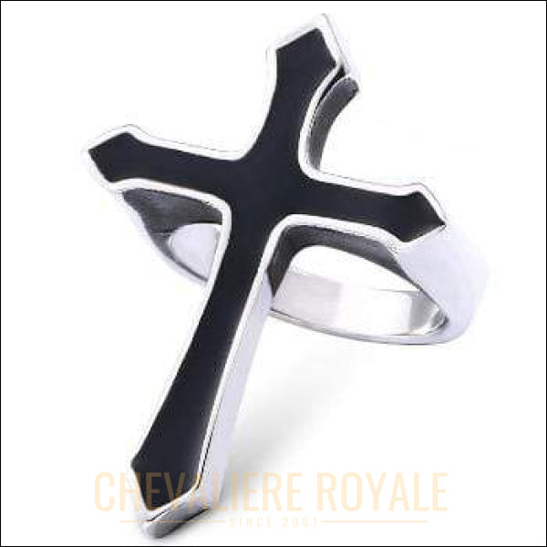 Chevaliere Royale - bague  homme en acier style religieuse symbole de la croix