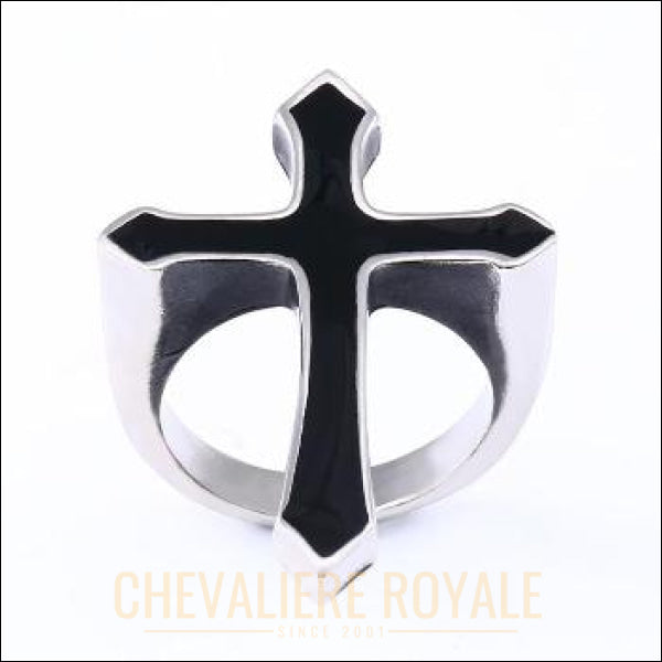 Chevaliere Royale - bague  homme en acier style religieuse symbole de la croix bijoux