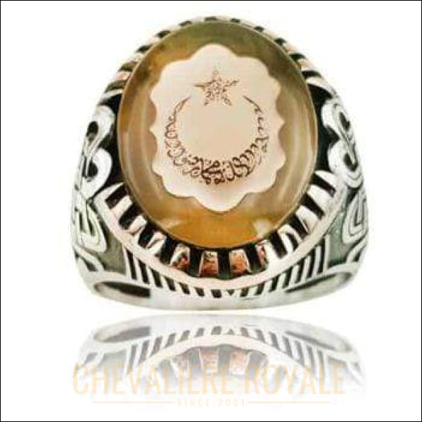 Chevalière homme argent pierre ambre esprit fraîcheur (EY1244) - Chevalière Royale 