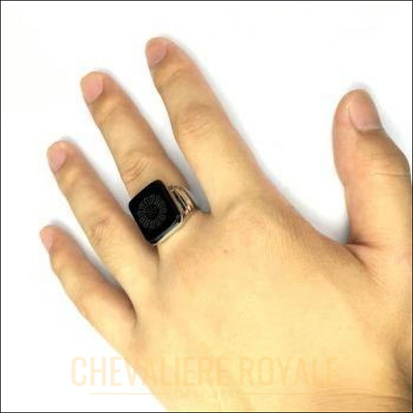 Chevalière pour homme en argent sublime pierre d'ONYX 20 mm noir