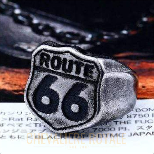 Chevaliere Royale  bague pour hommes en acier route de la Liberté : Route 66 massive