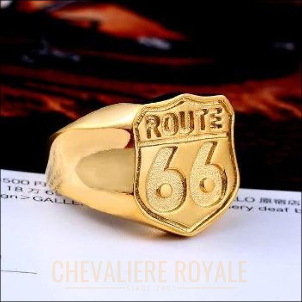 Chevaliere Royale  bague pour hommes en acier route de la Liberté : Route 66 gold