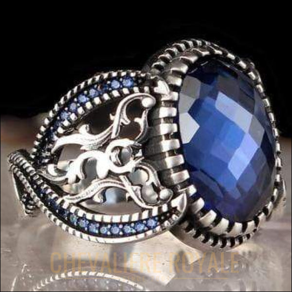 Chevalière royale pour hommes en argent pierre diamant bleu CZ