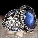 Chevalière pour hommes en argent avec pierre diamant bleu CZ