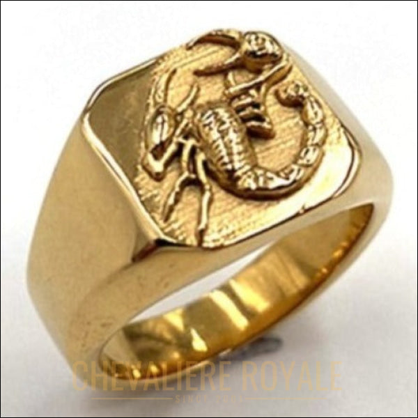 Chevalière signe du zodiaque scorpion en acier or 