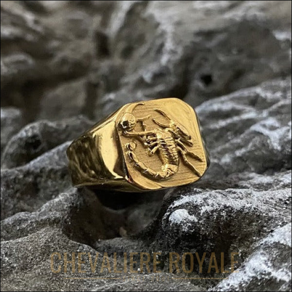 Chevalière signe zodiaque scorpion en acier or et argent