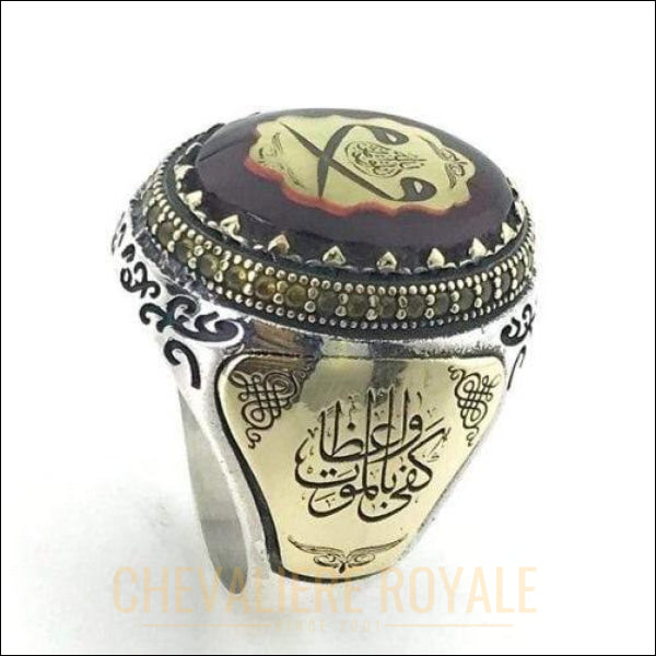Chevaliere royale islamique style ottoman pour hommes en argent double Vav