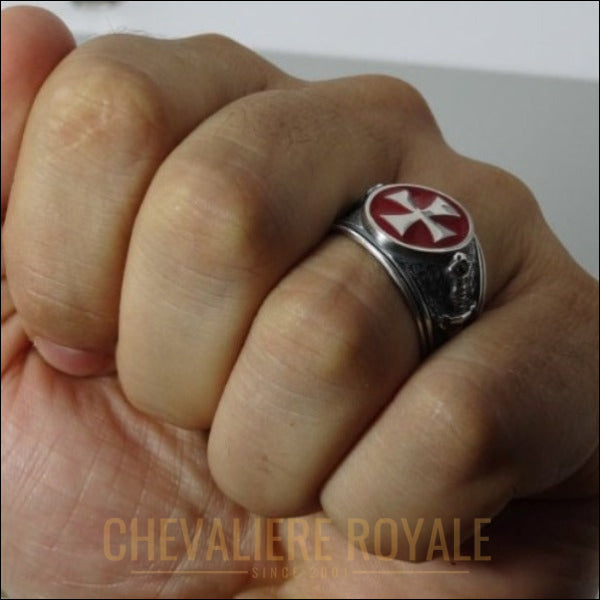 Chevalière Templier Homme : L'Émail Rouge, Signe de Courage et de Foi - Chevaliere Royale - 75