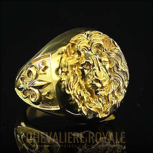 Chevalière Or Massif : Le Pouvoir du Lion et la Noblesse de la Fleur de Lys - Chevaliere Royale - gold