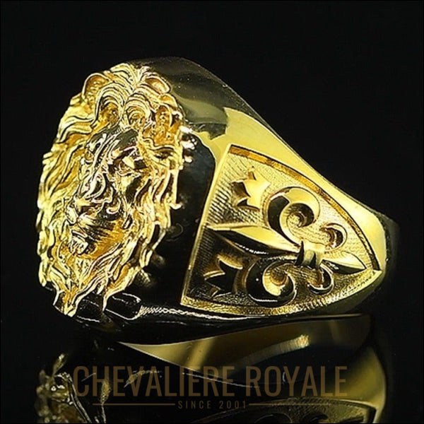Chevalière Or Massif : Le Pouvoir du Lion et la Noblesse de la Fleur de Lys - Chevaliere Royale - 