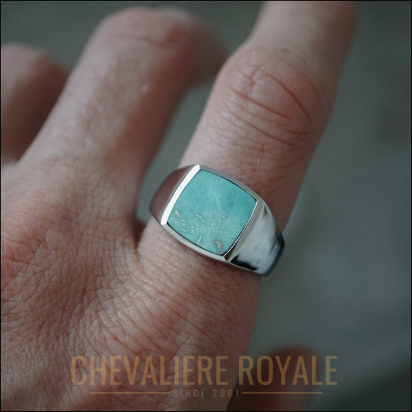 Chevalière Argent Massif avec Turquoise - Sagesse et Caractère Réunis - Chevaliere Royale - 548