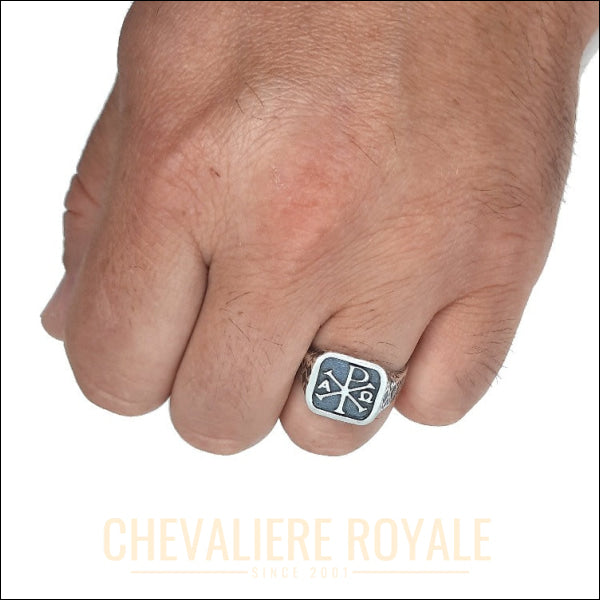 Chevalière Homme massif  Chi Rho Alpha Omega en Argent8- Chevaliere Royale - 2147