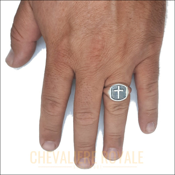 Bague Chevalière Unique :  Symbole Chrétien Spirituel-Chevaliere Royale - 111