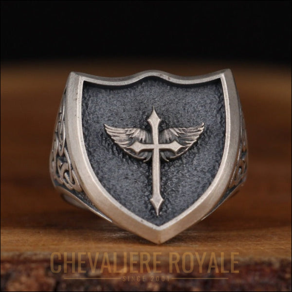 Chevalière en Argent avec Croix d'Ange : Un Symbole de Foi-Chevaliere Royale - 20232