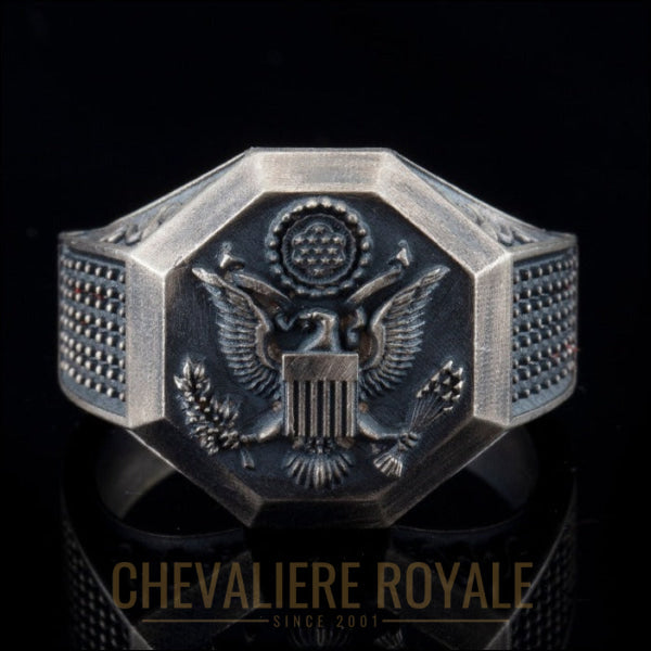 Chevalière Américaine Argent Massif : Symbole de Puissance-Chevaliere Royale - 5