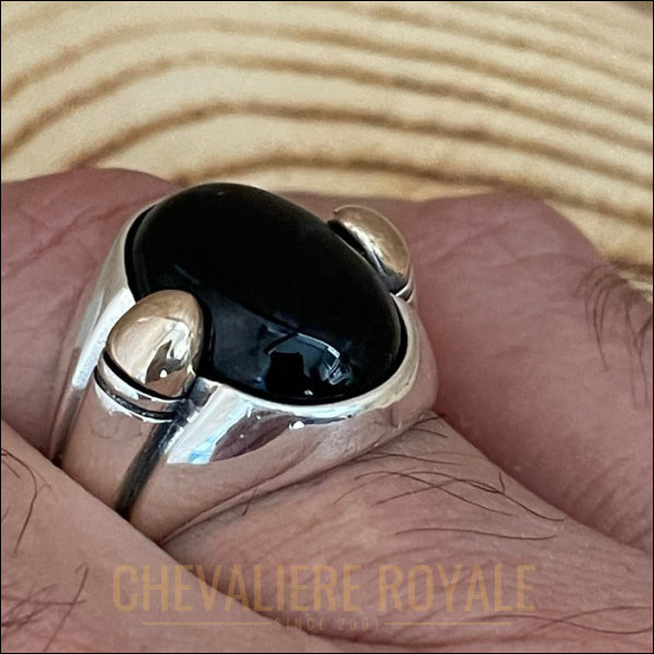 Chevalière Homme Argent Onyx Noir | Élégance Intemporelle - Chevaliere Royale - 45