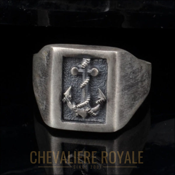 Chevalière Ancre de Marin Faite Main - Symbole d'Aventure en Argent-Chevaleire Royale - 548