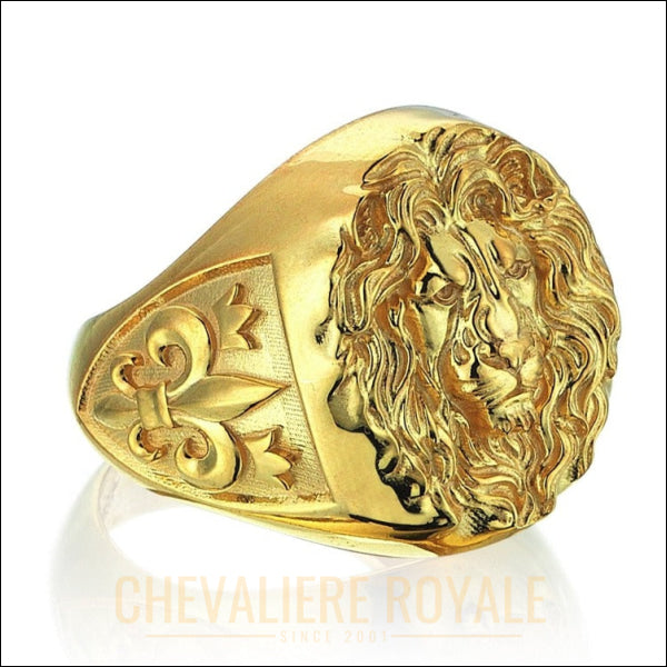 Chevalière Or Massif : Le Pouvoir du Lion et la Noblesse de la Fleur de Lys - Chevaliere Royale - 5846