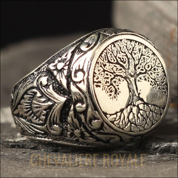 Chevalière Arbre de Vie en Argent Massif Style Celtique-Chevaliere Royale - 