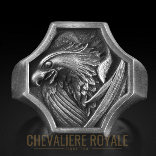 Chevalière d'aigle - Un bijou majestueux en argent-Chevaliere Royale - 