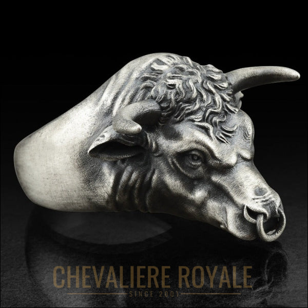 Chevalière en Argent Forme Taureau :  Force Zodiacale-Chevaliere Royale- 