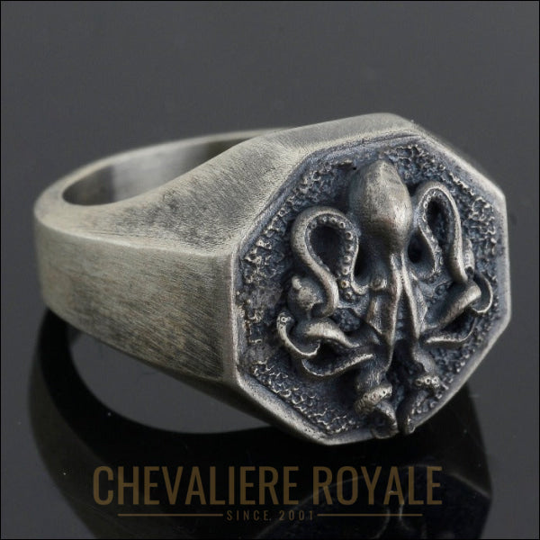 Chevalière Pieuvre en Argent Massif - Symbole de Mystère et d'Élégance-Cheevaliere Royale - 