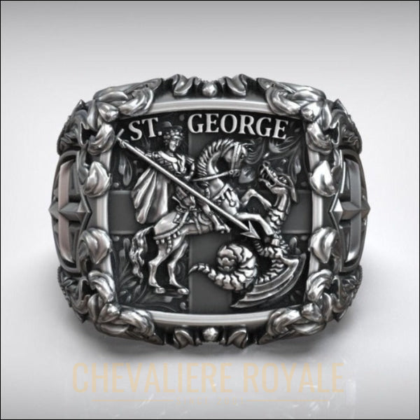St Georges le Victorieux : Chevalière Argent Massif Façonnée à la Main-Chevalieres Royale - 14